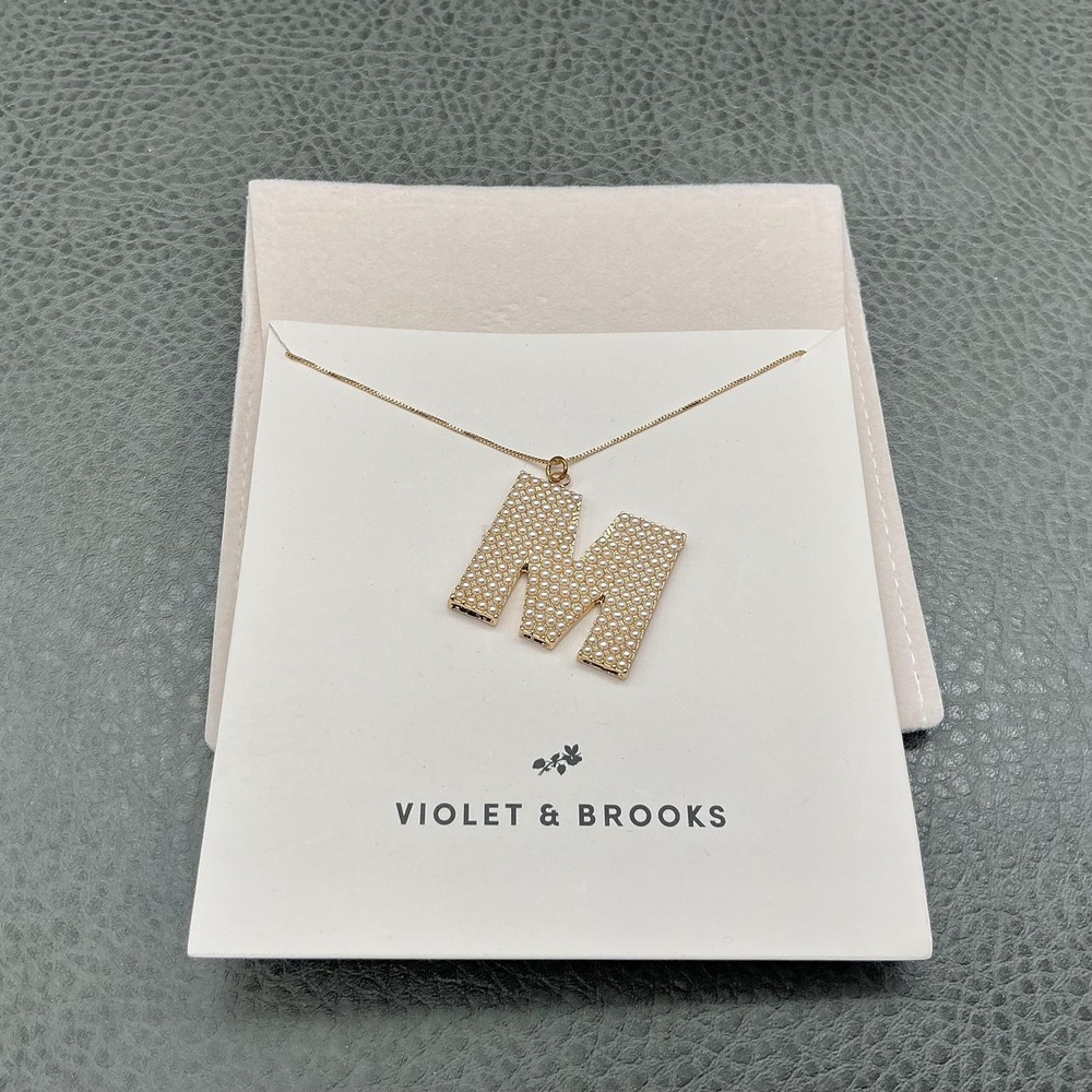 Violet & Brooks Gold Tone Pearl Initial M Pendant Necklace Womens Statement